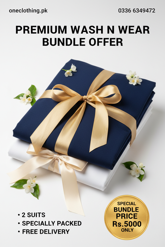 Premium Wash N Wear Bundle - 2 Suits (Blue & White) - Rs. 5000